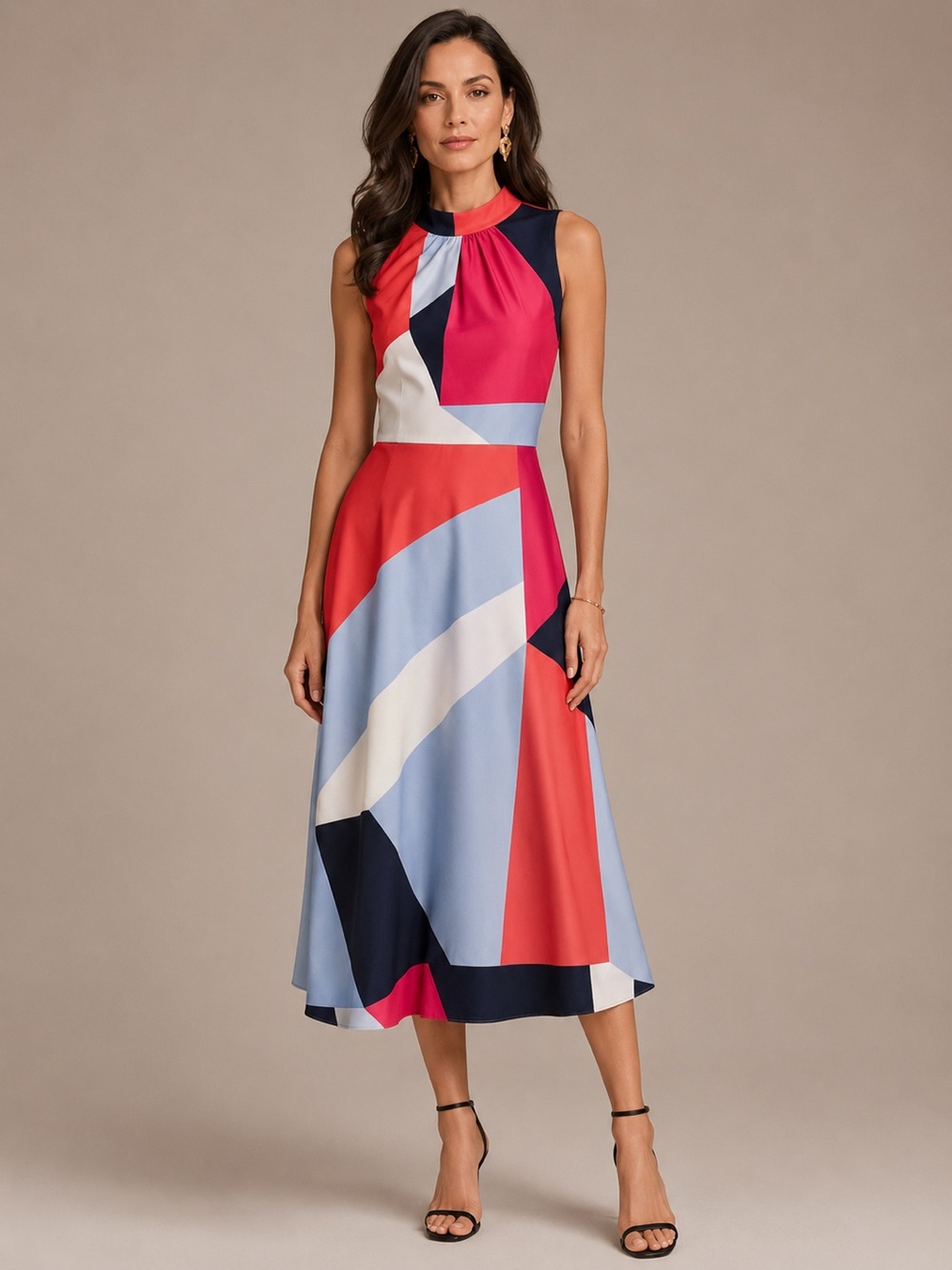 Karl Lagerfeld Paris Mock Neck Contrast Pattern Midi Dress Size 10 NWT